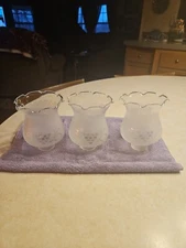 Set of 3 Vintage Frosted Glass Shade Ruffled Rim Grape Height 5" Fitter 1-5/8"