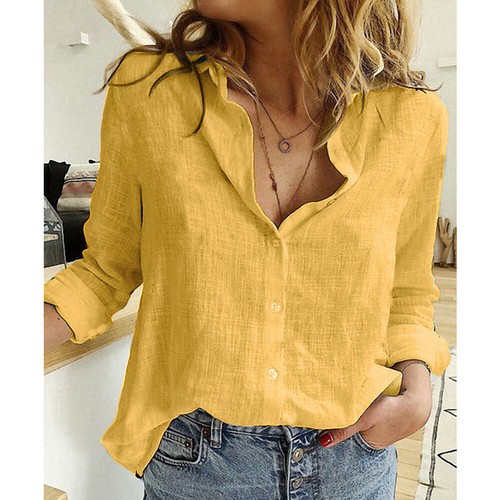 Womens Cotton Casual T-Shirt Linen Plain Blouse TopsLadies Baggy Long Sleeve - Picture 7 of 50