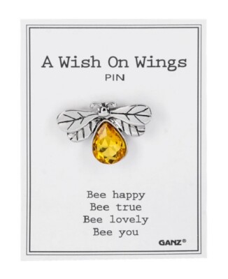 GANZ ''A Wish On Wings'' BEE Pin Yellow ''BEE Happy Bee True Bee Lovely Bee You''
