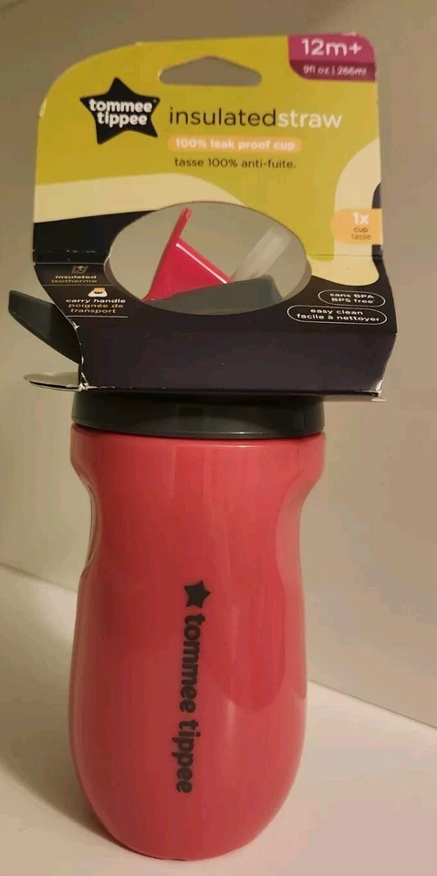LOT OF 3 Tommee Tippee 12m+ Insulated Straw Cup 9 OZ Dark Pink Travel #16125 - Image 2 of 4
