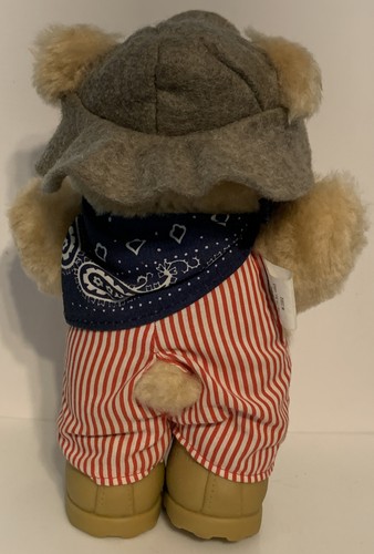 Vintage 1986 DUDLEY FURSKIN Teddy Bear Red White Overalls Hat 7” Plush Wendy’s - Picture 4 of 8