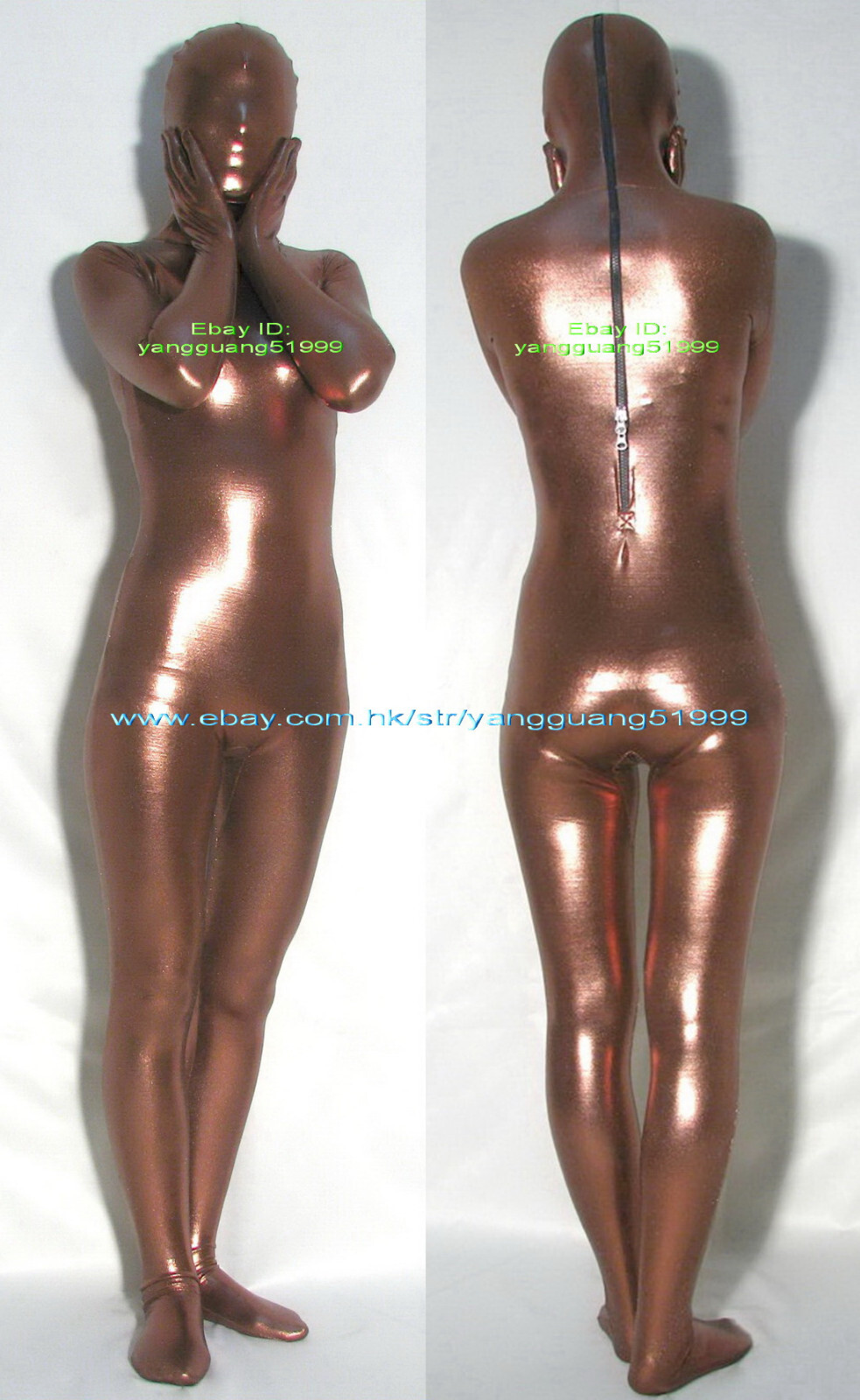 Coffee Shiny Metallic Suit Catsuit Costumes Unisex Jumpsuit Bodysuit Outfit F530