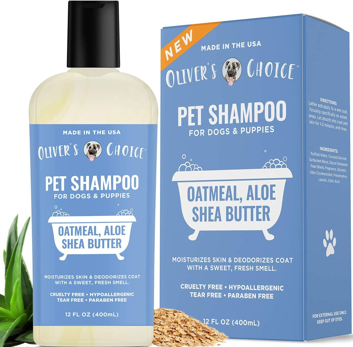 Dog Shampoo with Oatmeal and Aloe. Shea Butter for Smelly Dogs, Puppy Shampoo 