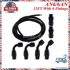 6AN - AN6 Black Nylon E85 PTFE Fuel Line 12ft With 6 Fittings Hose Kit For E85