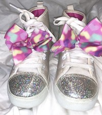 JoJo Siwa size 2 High Top Sneakers Sparkle Iridescent Bows