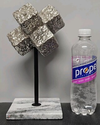 Aluminum 3D Cubid 10½'' Tall Geometric Architectural Cube Sculpture Marble Base