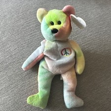 Ty Beanie Baby Peace Bear 1996 Retired PVC  pellets TAG ERRORS MWMT