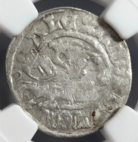 POLAND Silver 1/2G Groschen AD 1501-06 NGC AU 55 Lithuania Alexander Holy Knight