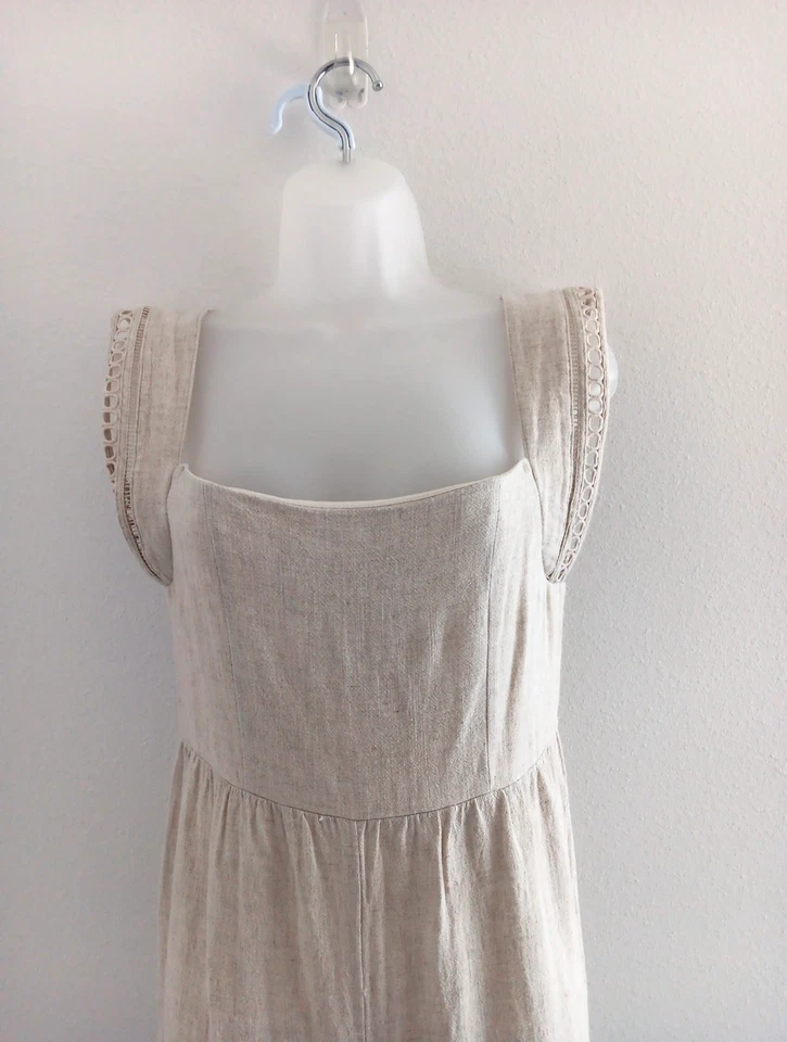 Mono Entro Lino Calado Pierna Ancha Grande Ojales Avena Off White BOHO Viaje Foto 3 de 4