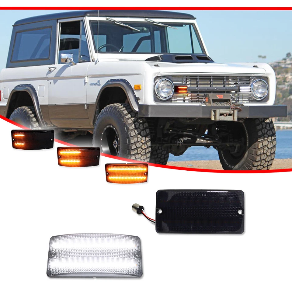 Luces LED de señal de giro de estacionamiento con lente ahumada para Ford Bronco 1969-1977 Foto 3 de 4