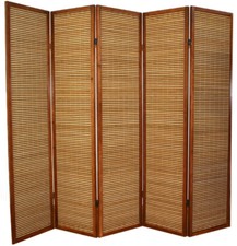 Biombo de madera y bambu marron - 5 paneles