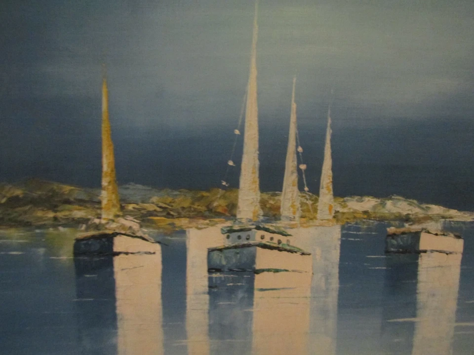 style Wilfred Lang ? "Bateaux" huile sur tolie oil on canvas - Photo 4/4