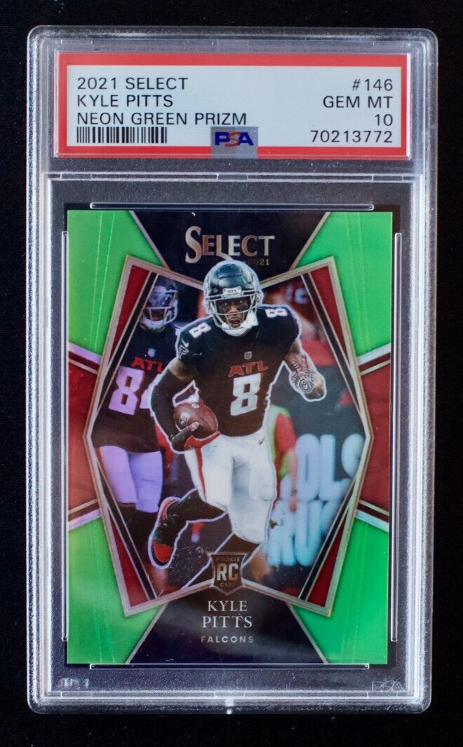2021 Panini Select - Kyle Pitts - Rookie Premier Neon Green Prizm /49 PSA 10 Gem