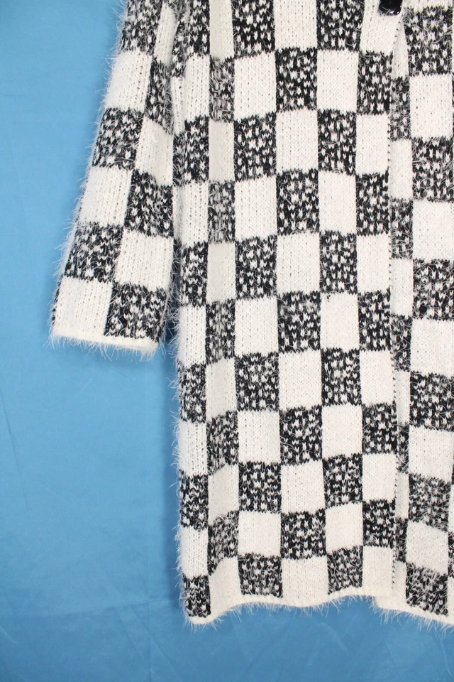 SUÉTER CÁRDIGAN OUTLANDER Negro/Blanco CUADROS 2 BOTONES SUAVE Y DIFUSO Talla XL Foto 3 de 4