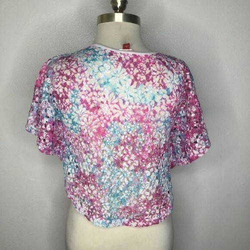 L.e.i. Girl's Floral Knit Crop Top Multicolor Size Large (10/12) - Picture 4 of 7
