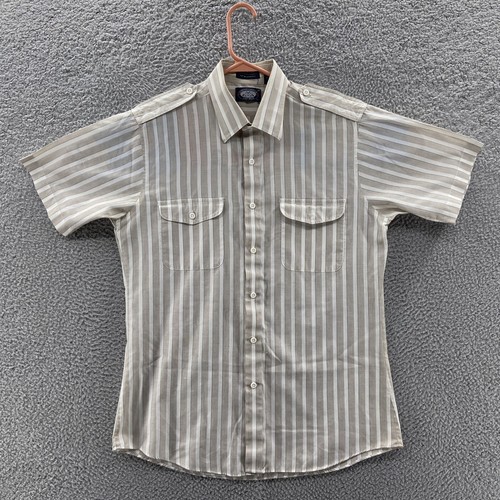 VINTAGE Knights Bridge Shirt Mens Medium Button Up Striped White Tan Casual - 第 1/10 張圖片