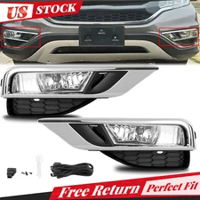 Front Bumper Fog Lights Lamps+Chrome Bezel Kit For 2015 2016 Honda CR-V CRV Pair