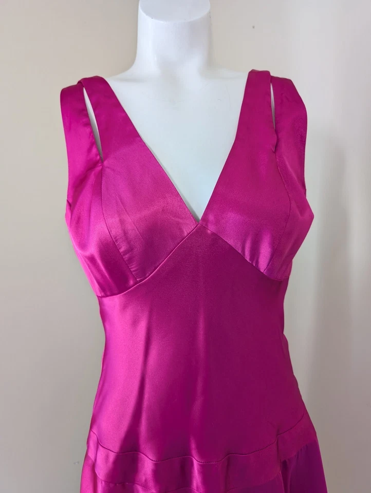 Vintage Satin Fairy Core Slip Dress 4 Tie Magenta Pink Whimsigoth Slinky Y2K 90s - Image 3 of 4