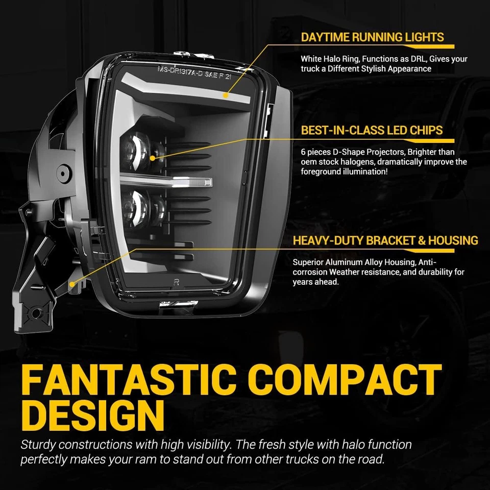 Luces antiniebla LED DRL parachoques negras para Dodge Ram 1500 2013 2014 2015 2016 2017 Foto 3 de 4