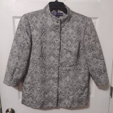 Russel Kengo Women's Jacket 12 Textured 3/4 Sleeves Silver Gray Snap Close Euc