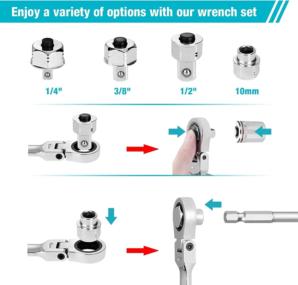 DURATECH 27PCS Extra Long Flex Head Ratcheting Wrench Set Double Box End 8-22mm - Image 4 of 4