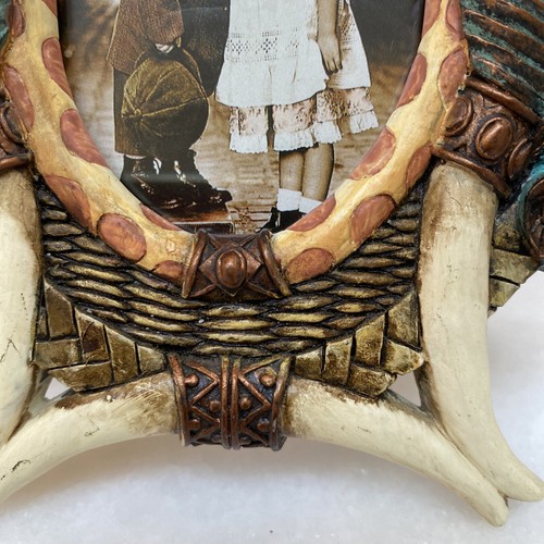 Ornate Faux Deer Antler Wood Resin Picture Frame for Oval 2 1/2" x 3 1/2" Photo - Picture 2 of 6