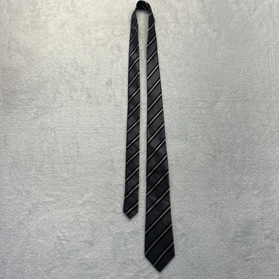 Галстук мужской Banana Republic черный в серебряную полоску 3 дюйма x 60 дюймов 100% шелк - Изображение 4 из 4