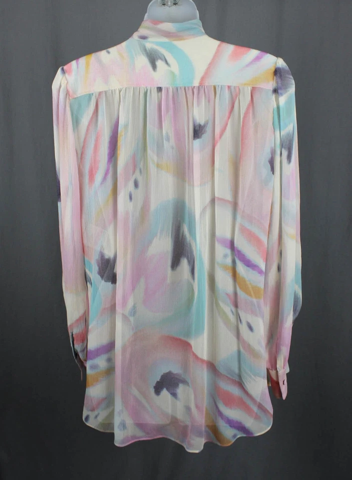 Top de mujer ETRO rosa azul estampado múltiple seda abotonada manga larga 36 EE. UU. 2 Foto 2 de 4