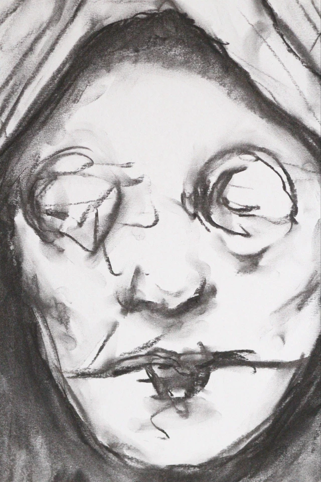 Mort Original Carbón Sobre Papel Carbón Expresivo Dibujo De La Muerte Foto 2 de 3