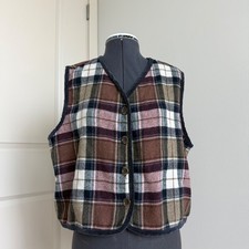 Vintage 90s Plaid Wool Blend Corduroy Trim Vest