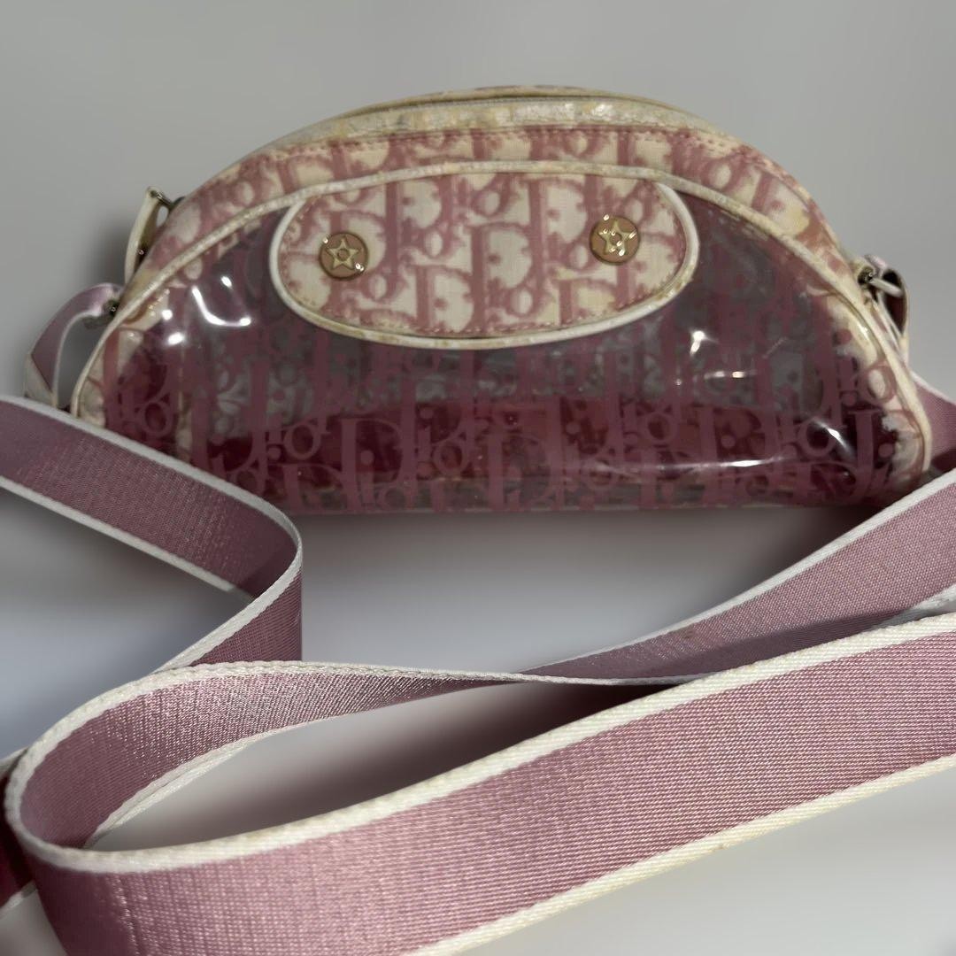 Auth CHRISTIAN DIOR Trotter Crossbody Shoulder Bag Clear Pink PVC