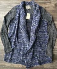 Lucky Brand Wool Blend Blue/Gray Open Front Cardigan Sweater Size M NWT Boho