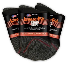 Loose Fit Stays Up Black Quarter Socks to EEEEE - 3pack