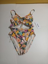 Hurley blue multicolor floral one piece bikini swimsuit small new with defects