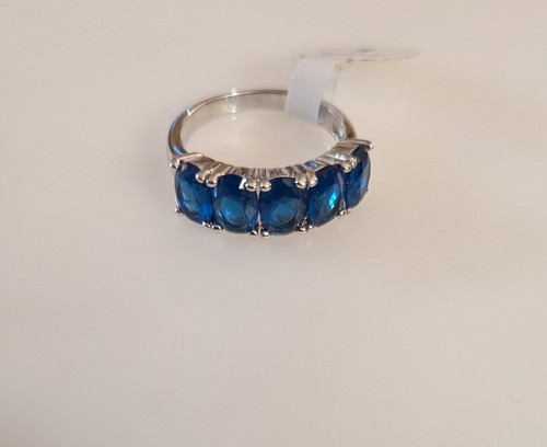 Sterling Silver Ring With 5 Blue Sapphires, Size 8