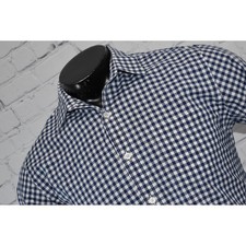 J Crew Dress Shirt Mens Medium 15-33 Blue Gingham Plaid Cotton Long Sleeve
