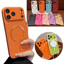 Mag Safe Case Leather Cover for iPhone 16 15 14 13 Pro Max Air Turnto 17 Pro Max