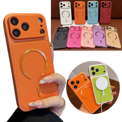 Mag Safe Case Leather Cover for iPhone 16 15 14 13 Pro Max Air Turnto 17 Pro Max