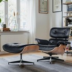 Mid Century Lounge Chair & Ottoman Black Leather Walnut Fit for eames-style
