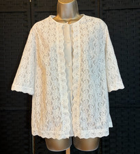 Vintage 60s VANITY FAIR BED JACKET Size 38 Large WHITE LACE Nylon Frilly Femme