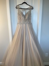 Stella York Y6013 Ivory Champagne Ball Gown Wedding Dress Tulle Beaded Size 12