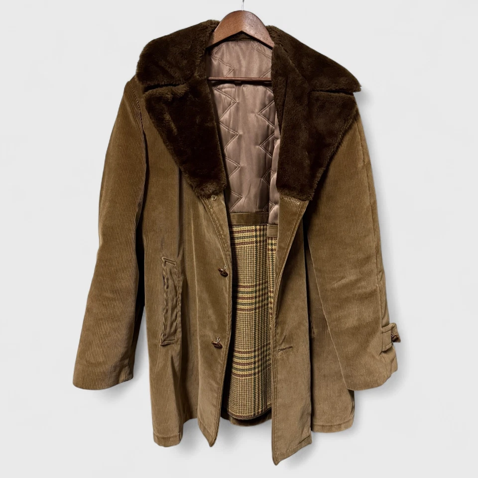 Chaqueta de pana TownCraft King Cord marrón con ribete de piel sintética - Abrigo de colección talla 42 Foto 2 de 4