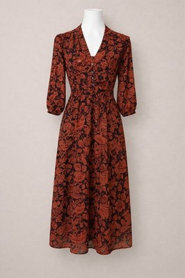 ba&sh Midikleid / Maxikleid schwarz-orange mit floralem Print Gr. 2 M