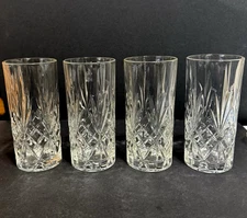 RCR Royal Crystal Rock Overture 4 Tumblers 10 oz Fans CrissCross 5 7/8"h  Italy