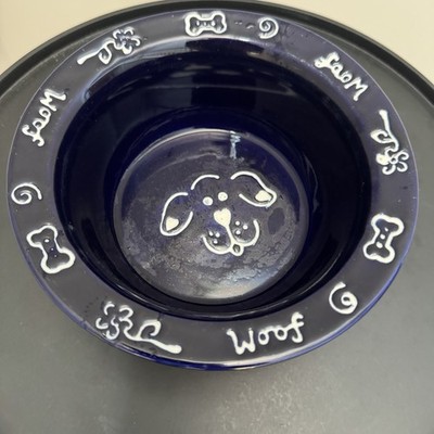 BOOTS & BARKLEY Pet Bowl BLUE W/WHITE Dog  FACE 6 3/8'' Stonewear Woof