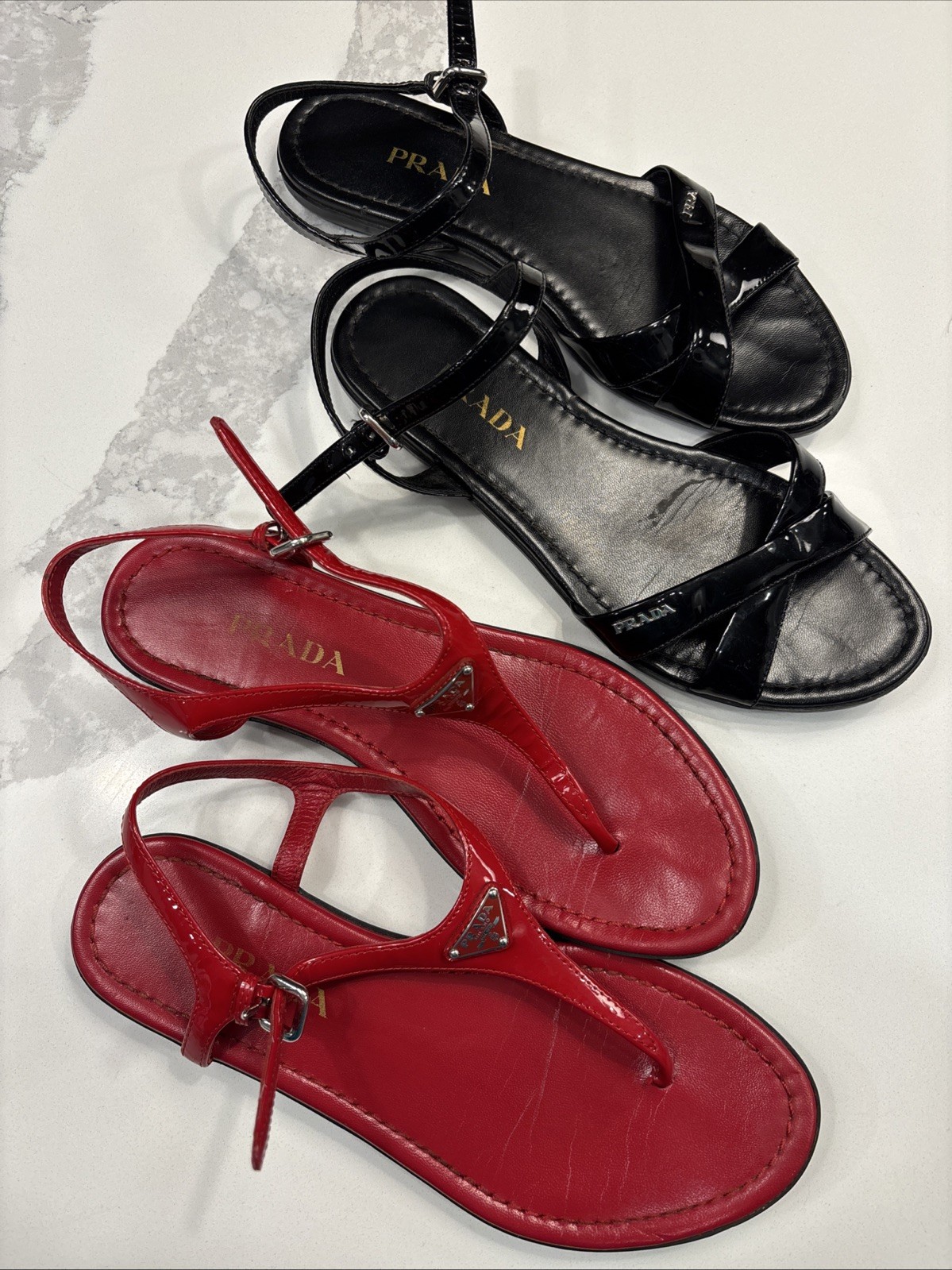 PRADA Sandal Bundle Women’s Size 37 Patent Leather Black & Red thumbnail 2