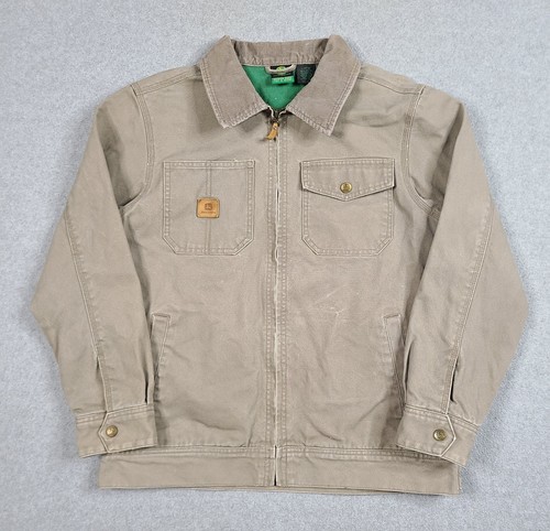 John Deere Canvas Jacket Boys Youth Size L 14-16 Corduroy Collar Full Zip 100%
