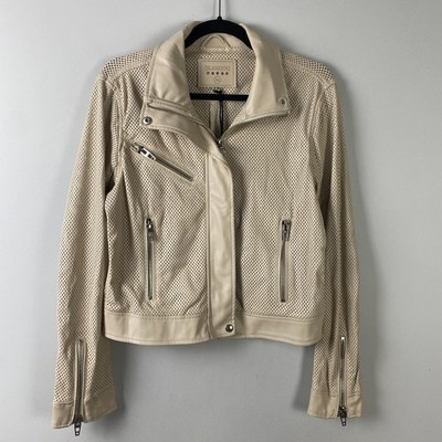 Blank NYC Imelda Cream Perforated Vegan Leather Moto Zip Jacket Womens M