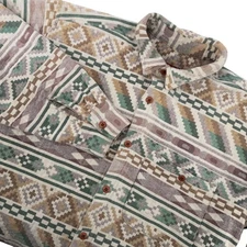 VTG True Grit Mens L Southwest Aztec Print Flannel Shirt Long Sleeve Button Up