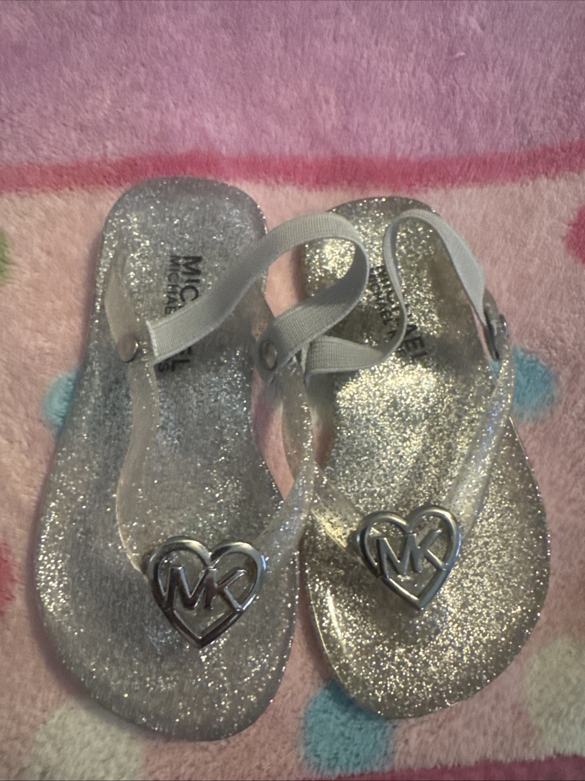 MICHAEL Michael Kors Sandals Baby 5 Harmony Heart Rose Gold Pink Glitter New
